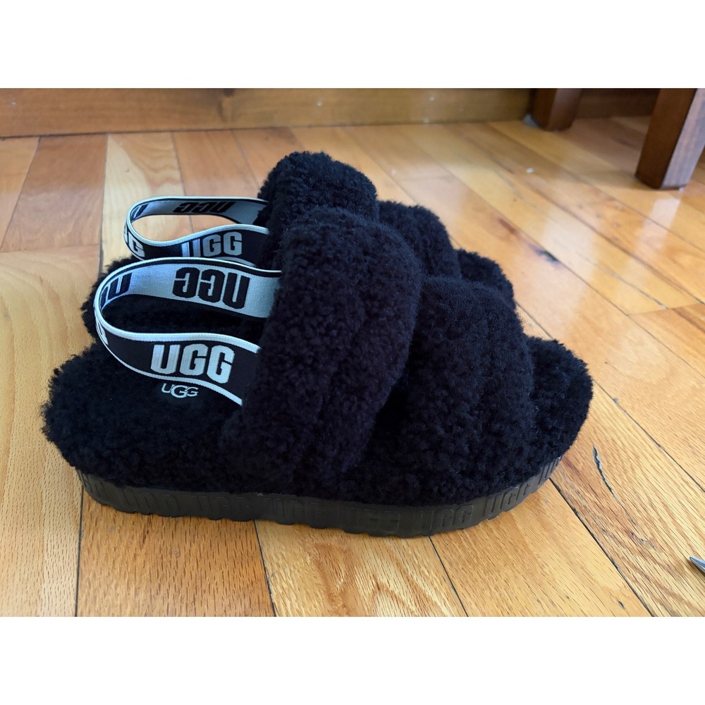 UGG Oh Fluffita Sheepskin Platform Slipper Black Women Size 8